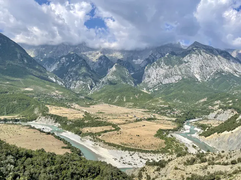 Vjosë river valley in Albania — landscape context for country condition reporting
